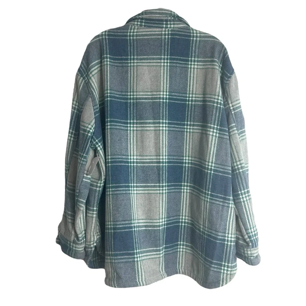 SAM’s Members Mark Oversized Plaid Button Up Shacket in Blue/Gray Size XL - Picture 3 of 5